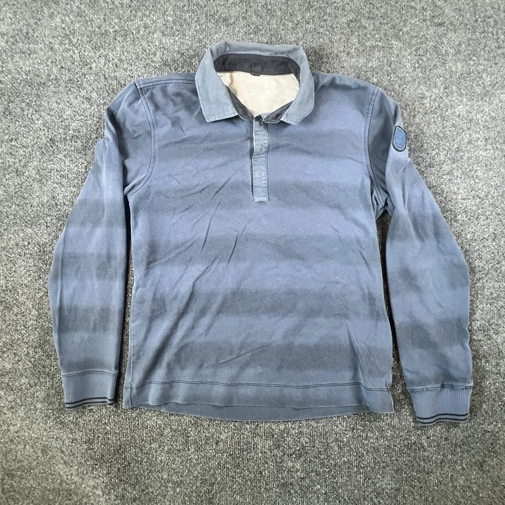 Hugo Boss Men's Long Sleeve Rugby Polo Shirt L Blue‎ Striped Patch Logo